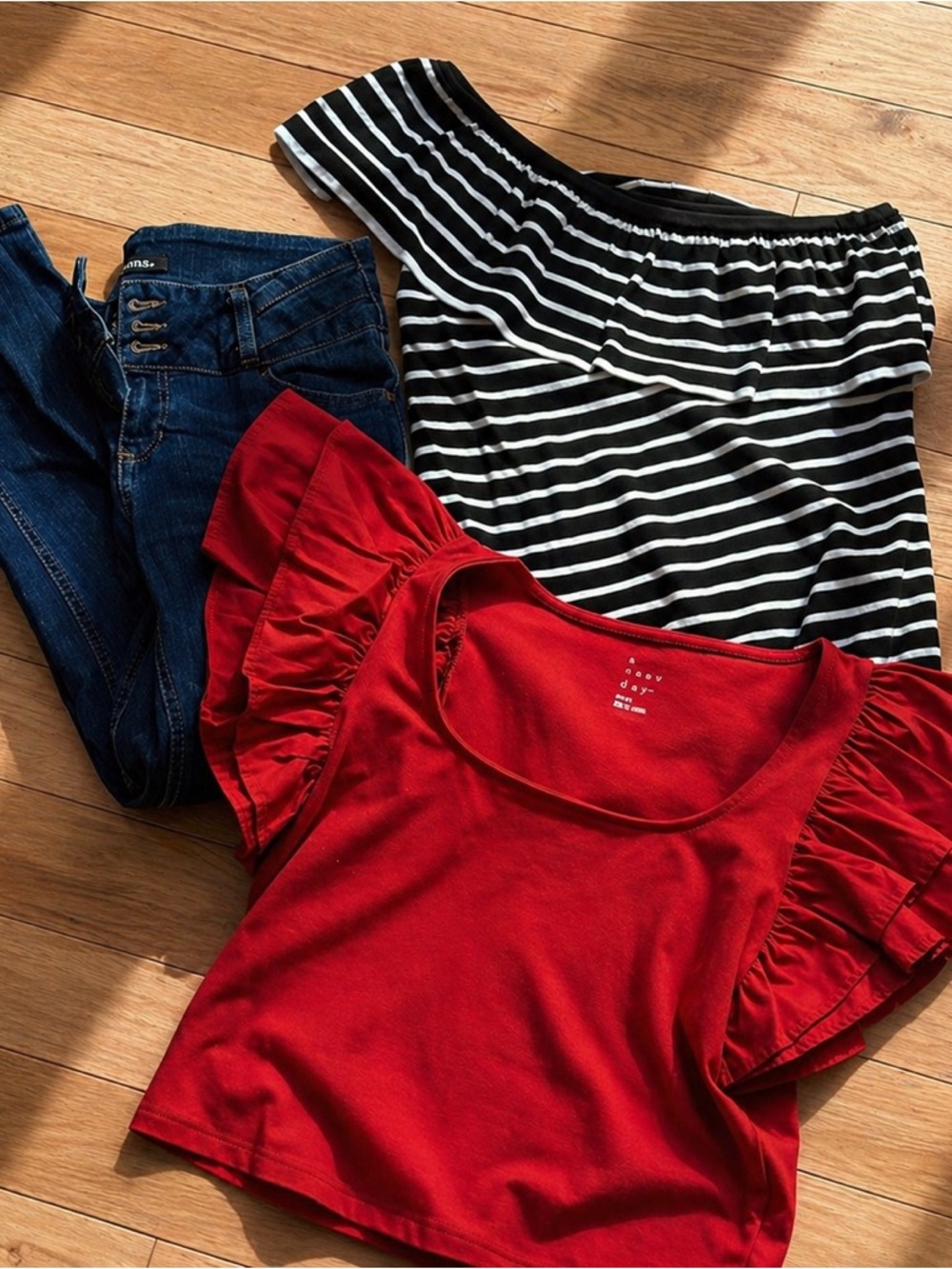 J crew one shoulder top - Red Ruffle Sleeve Women's Top ✨✨✨